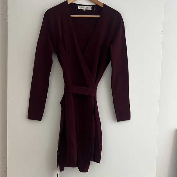 Diane Von Furstenberg Burgundy Long Sleeve Wrap Dress - Picture 1 of 3